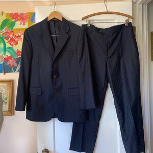 Jos A Bank Mens 2pc Suit Navy Blue Pinstripe Wool 2 Button Blazer 40R Pant 30x27